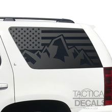 Load image into Gallery viewer, USA Flag Decal with Mountain Scene for 2007-2014 Chevy Tahoe Rear Windows - Matte Black
