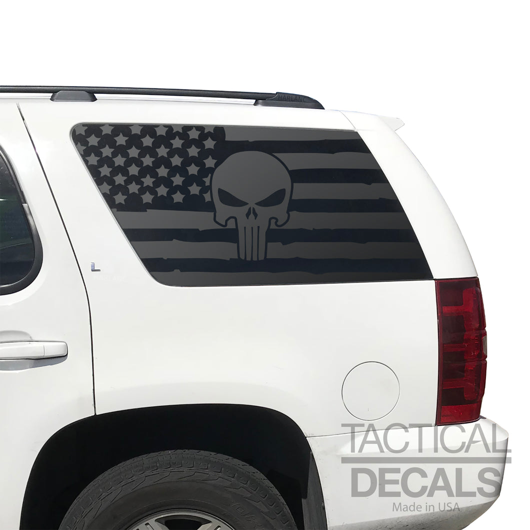Distressed State of Texas Flag Decal for 2007-2014 Chevy Tahoe Rear Third Window - Matte Black