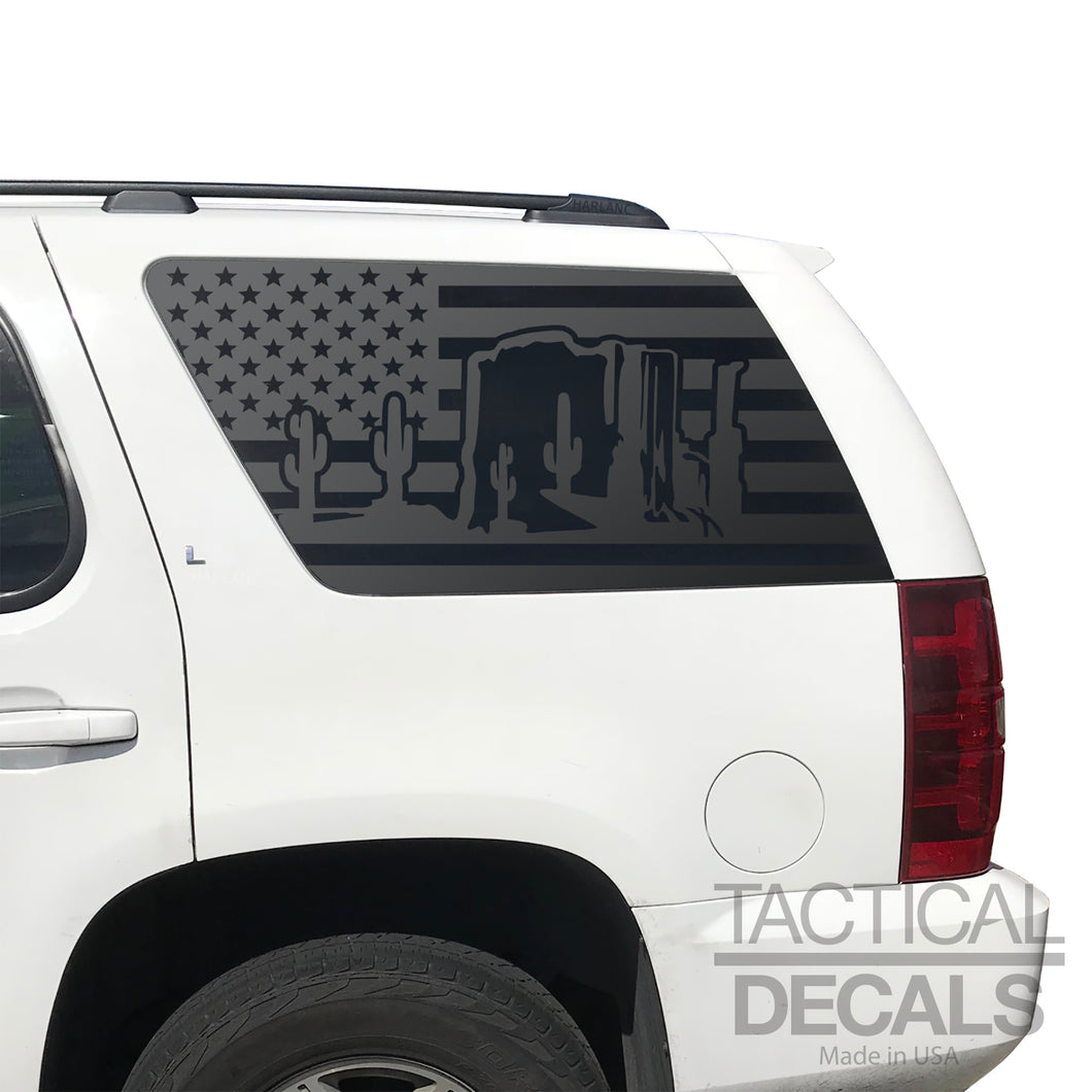 USA Flag Decal with Arizona Desert for 2007-2014 Chevy Tahoe Rear Third Window - Matte Black