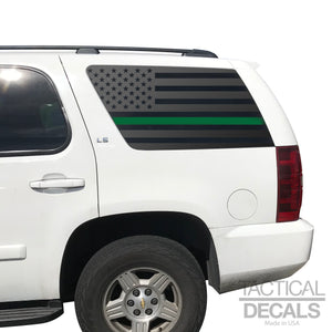 USA Flag w/ Green Line Decal for 2007-2014 Chevy Tahoe 3rd Windows - Matte Black