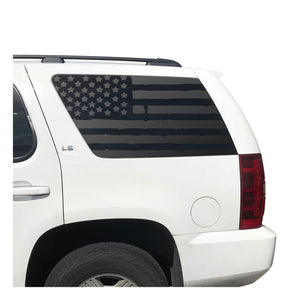 Distressed USA Flag Decal for 2007-2014 Chevy Tahoe 3rd Windows - Matte Black