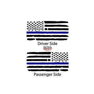 Distressed Blue Line USA Flag Decal for 2007-2014 Chevy Tahoe 3rd Windows - Matte Black
