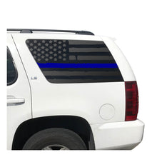 Load image into Gallery viewer, Distressed Blue Line USA Flag Decal for 2007-2014 Chevy Tahoe 3rd Windows - Matte Black

