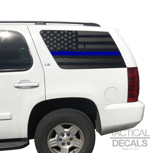 Distressed Blue Line USA Flag Decal for 2007-2014 Chevy Tahoe 3rd Windows - Matte Black