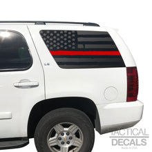 Load image into Gallery viewer, Distressed Red Line USA Flag Decal for 2007-2014 Chevy Tahoe 3rd Windows - Matte Black
