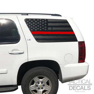 Distressed Red Line USA Flag Decal for 2007-2014 Chevy Tahoe 3rd Windows - Matte Black