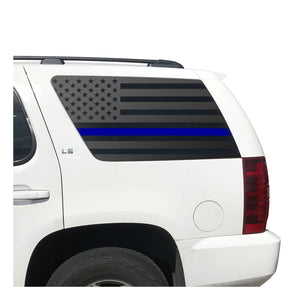 USA Flag w/ Thin Blue Line Decal for 2007-2014 Chevy Tahoe 3rd Windows - Matte Black