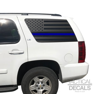 USA Flag w/ Thin Blue Line Decal for 2007-2014 Chevy Tahoe 3rd Windows - Matte Black