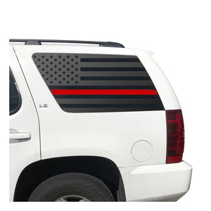 USA Flag w/ Thin Red Line Decal for 2007-2014 Chevy Tahoe 3rd Windows - Matte Black
