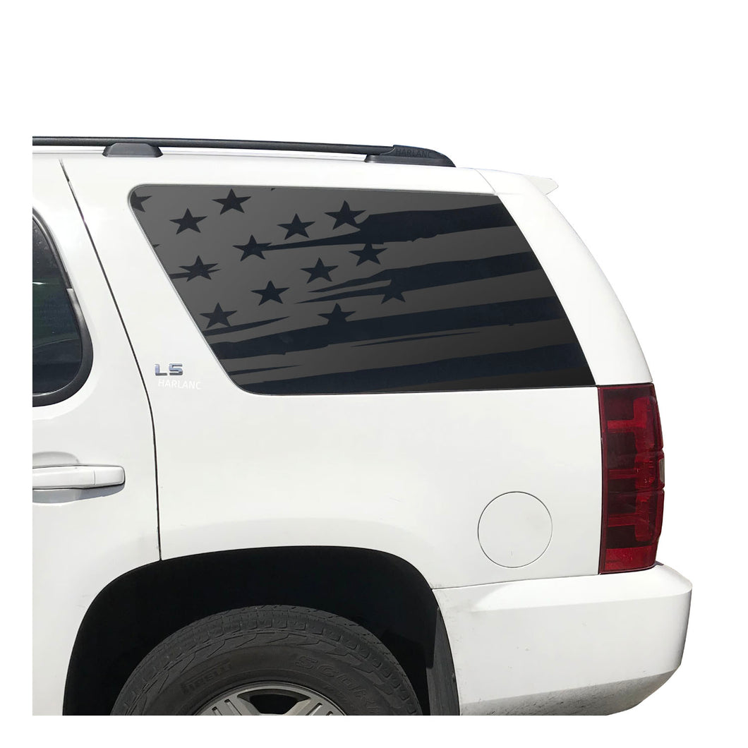 Distressed USA Flag Decal for 2007-2014 Chevy Tahoe 3rd Windows - Matte Black