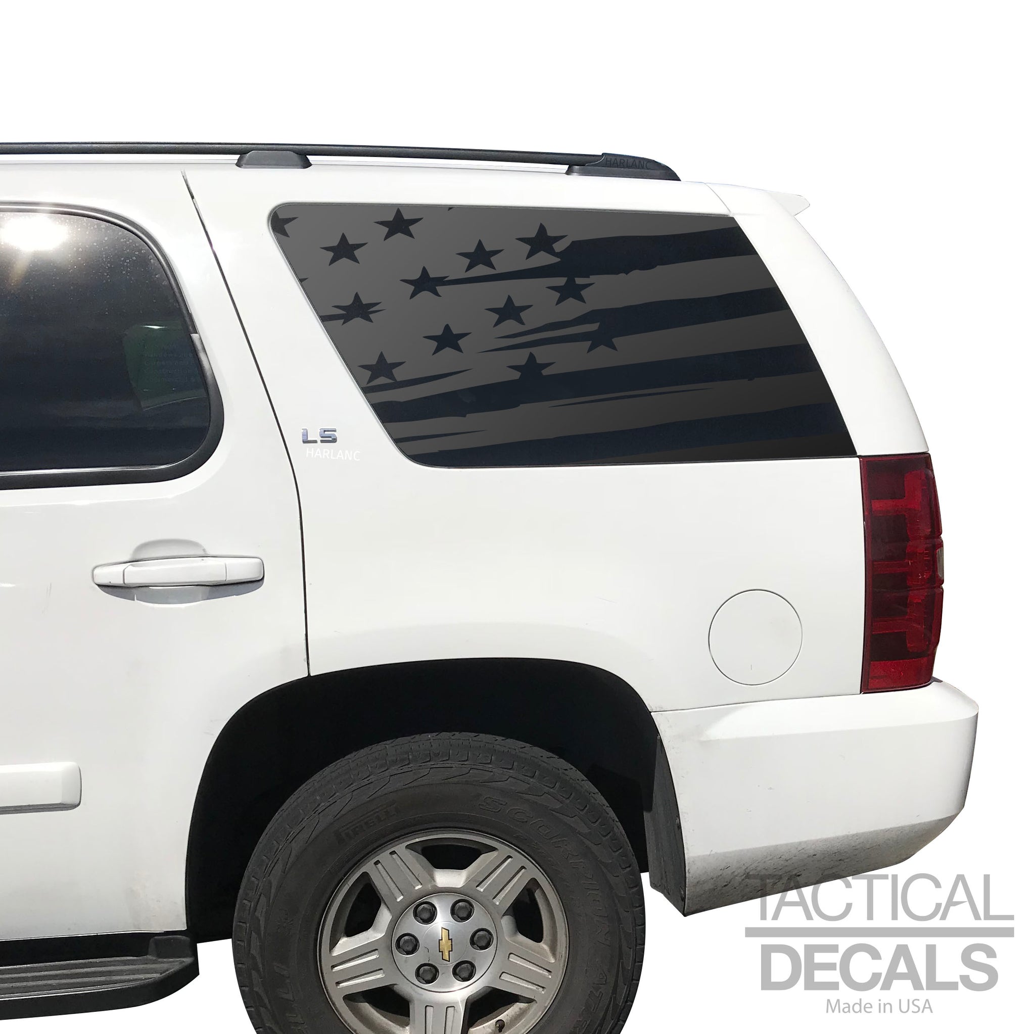 Digo Auto Styling Pre-Cut American Flag Decal – 2021-2025 Chevy Tahoe / GMC Yukon Quarter Window, Black Matte