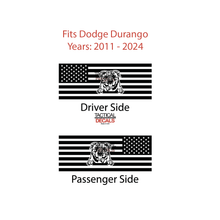 Load image into Gallery viewer, USA Flag with English Bull Dog Decal for 2011 - 2024 Dodge Durango 3rd Windows - Matte Black
