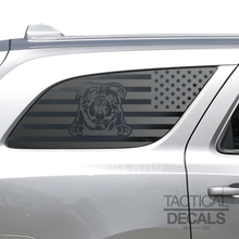 Load image into Gallery viewer, USA Flag with English Bull Dog Decal for 2011 - 2024 Dodge Durango 3rd Windows - Matte Black
