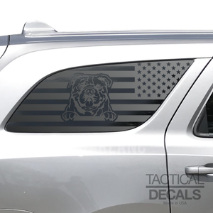 USA Flag with English Bull Dog Decal for 2011 - 2024 Dodge Durango 3rd Windows - Matte Black