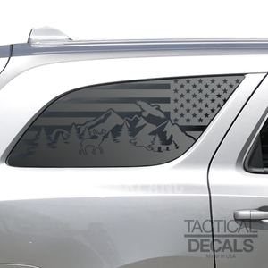 USA Flag w/ Wildlife Outdoor Mountain Scene Decal for 2011 - 2024 Dodge Durango Windows - Matte Black
