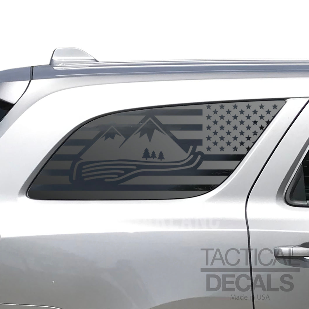 USA Flag with Mountain Scene Decal for 2011 - 2025 Dodge Durango 3rd Windows - Matte Black