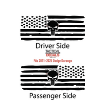 Load image into Gallery viewer, USA Flag with Skull Decals for 2011-2025 Dodge Durango Rear 3rd Windows - Matte Black
