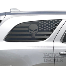 Load image into Gallery viewer, USA Flag with Skull Decals for 2011-2025 Dodge Durango Rear 3rd Windows - Matte Black
