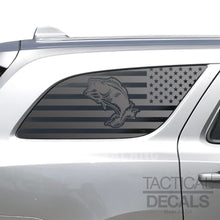Load image into Gallery viewer, USA Flag with Bass Fishing Decals for 2011-2025 Dodge Durango Rear 3rd Windows - Matte Black
