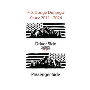 USA Distressed Flag w/Mountains Decal for 2011 - 2024 Dodge Durango 3rd Windows - Matte Black