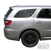 Load image into Gallery viewer, USA Distressed Flag w/Mountains Decal for 2011 - 2024 Dodge Durango 3rd Windows - Matte Black
