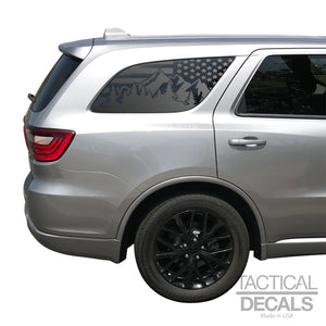 USA Distressed Flag w/Mountains Decal for 2011 - 2024 Dodge Durango 3rd Windows - Matte Black