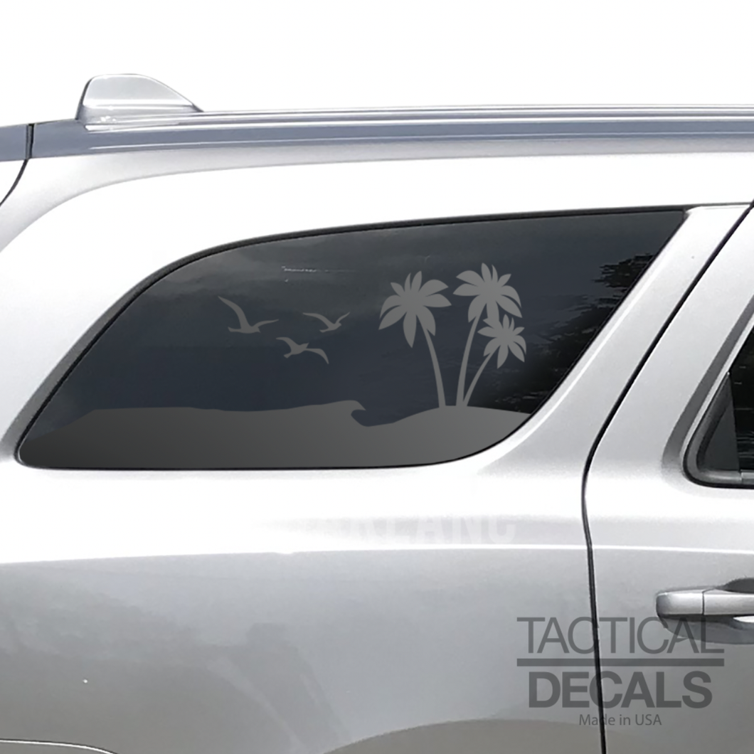 Tropical Beach Scene Decal for 2011 - 2024 Dodge Durango 3rd Windows - Matte Black