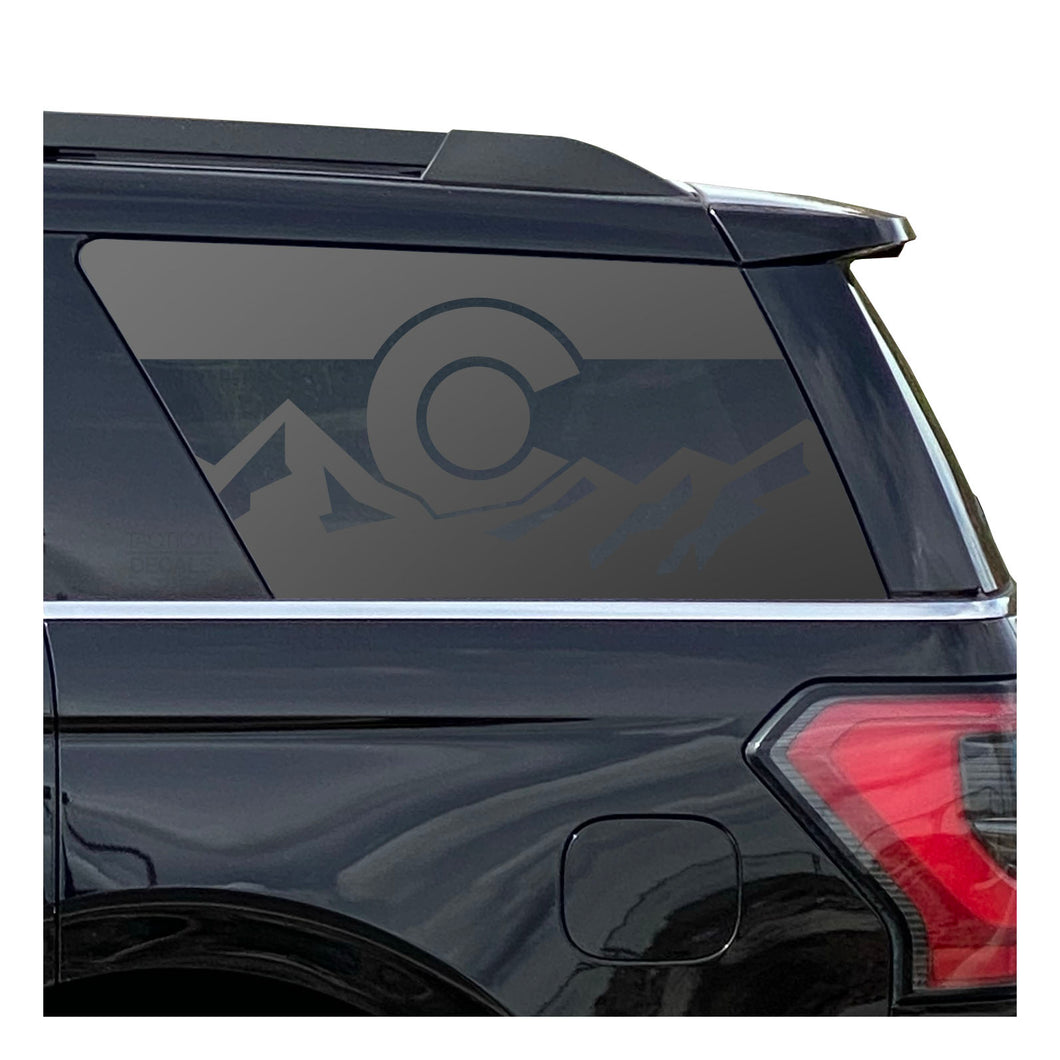 State of Colorado Flag w/Mountains Decal for 2018 - 2024 Ford Expedition 3rd Windows - Matte Black