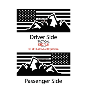 USA Flag with Mountain Scene Decal for 2018-2024 Ford Expedition Rear Windows - Matte Black
