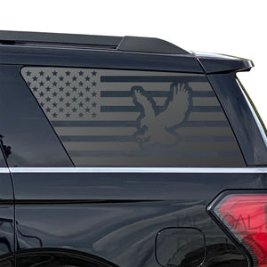 USA Flag with Mountain Scene Decal for 2018-2024 Ford Expedition Rear Windows - Matte Black