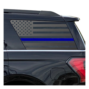 USA Flag with Blue Line Decal for 2018 - 2024 Ford Expedition 3rd Windows - Matte Black