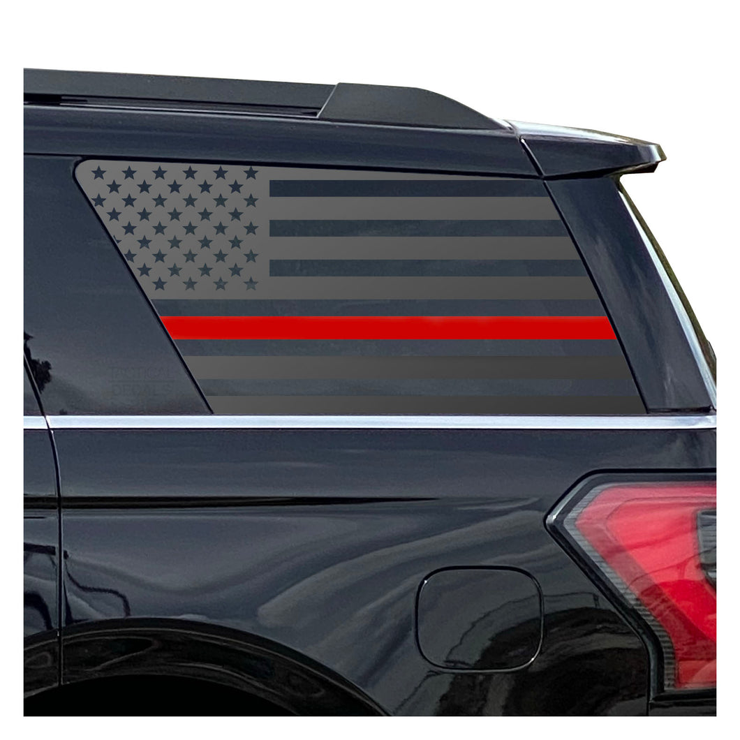 USA Flag with Red Line Decal for 2018 - 2024 Ford Expedition 3rd Windows - Matte Black