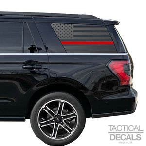 USA Flag with Red Line Decal for 2018 - 2024 Ford Expedition 3rd Windows - Matte Black