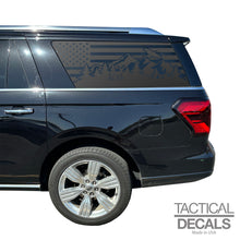 Load image into Gallery viewer, USA Flag with Mountain and Wildlife Scene Decal for 2018 - 2024 Ford Expedition Max 3rd Windows - Matte Black
