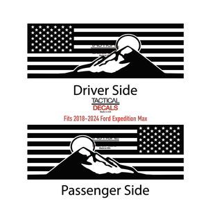 USA Flag with Mountain Scene Decal for 2018-2024 Ford Expedition Rear Windows - Matte Black