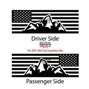 USA Flag with Mountain Scene Decal for 2018-2024 Ford Expedition Rear Windows - Matte Black
