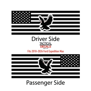 USA Flag with Eagle Decal for 2018-2024 Ford Expedition Rear Windows - Matte Black