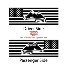 Load image into Gallery viewer, USA Flag with Mountain Scene Decal for 2018-2024 Ford Expedition Rear Windows - Matte Black
