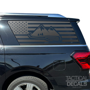USA Flag with Mountain Scene Decal for 2018-2024 Ford Expedition Rear Windows - Matte Black