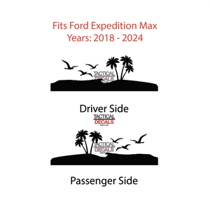 Beach Scene Decal for 2018 - 2024 Ford Expedition Max Only - 3rd Windows - Matte Black
