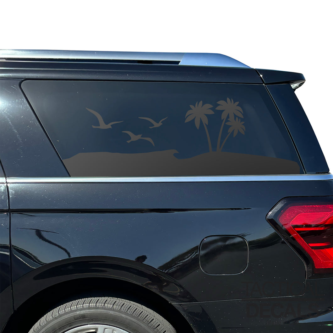 Beach Scene Decal for 2018 - 2024 Ford Expedition Max Only - 3rd Windows - Matte Black