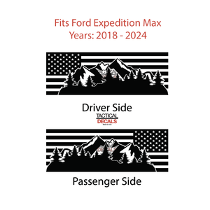 USA Flag w/Mountain Scene Decal for 2018 - 2024 Ford Expedition Max Only - 3rd Windows - Matte Black