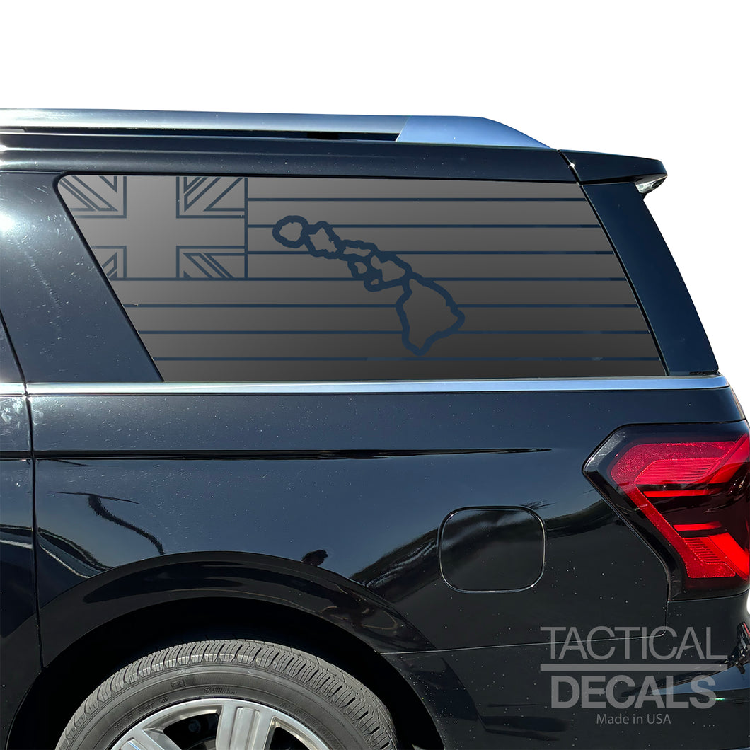 State of Hawaii Flag Decal for 2018-2024 Ford Expedition Rear Windows - Matte Black
