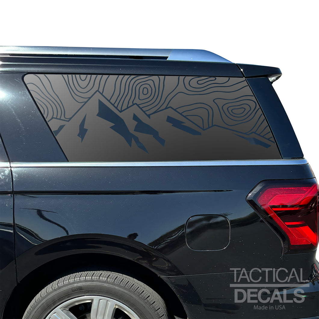 Topography Mountain Scene Decal for 2018-2024 Ford Expedition Rear Windows - Matte Black