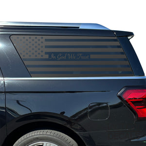IN GOD WE TRUST - USA Flag Decal for 2018 - 2024 Ford Expedition Max Only - 3rd Windows - Matte Black