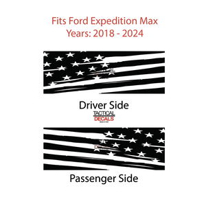 Distressed USA Flag Decal for 2018 - 2024 Ford Expedition Max Only - 3rd Windows - Matte Black