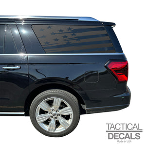 Distressed USA Flag Decal for 2018 - 2024 Ford Expedition Max Only - 3rd Windows - Matte Black