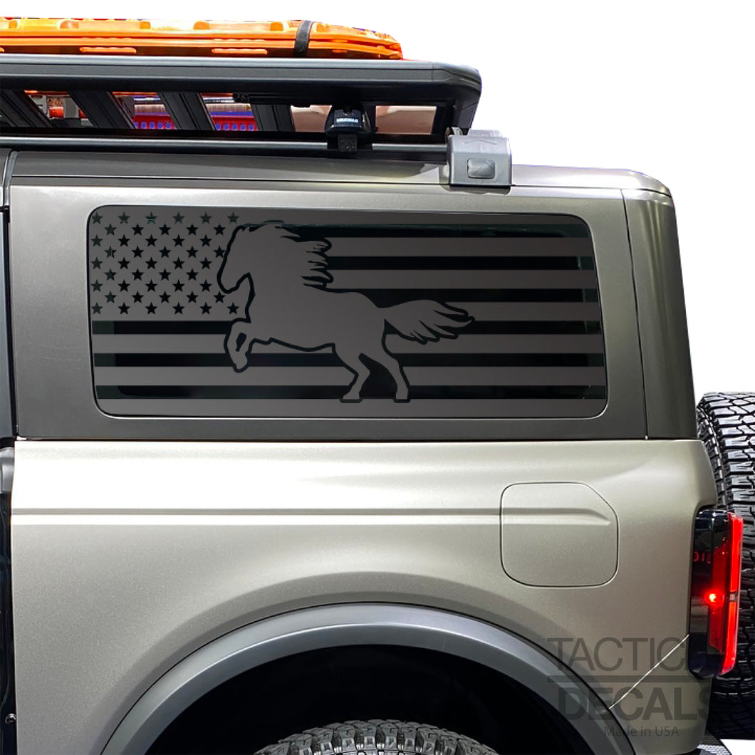 USA Flag w/Horse Decal for 2021 - 2024 Ford Bronco 2-Door Windows - Matte Black
