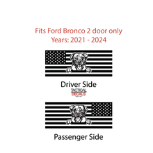 Load image into Gallery viewer, USA Flag w/Pit Bull Dog(K9) Decal for 2021 - 2024 Ford Bronco 2-Door Windows - Matte Black
