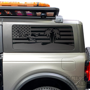 USA Flag w/Beach Scene Decal for 2021 - 2024 Ford Bronco 2-Door Windows - Matte Black